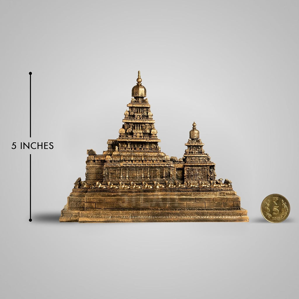 SILAII Mahabalipuram Shore Temple Showpiece – 5 Inch, Antique Bronze | Ideal for Study Table, Living Room, Office Decor & Gifting