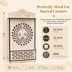 Venlay Wood Premium Wooden Home Mandir with Openable Doors & Storage Drawer - Walnut Brown Finish Pooja Ghar Featuring Silver Radhe-Radhe & Om Accents - Compact Wall Hanging & Desktop Temple (White)