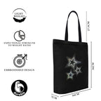MASQ Utility By Q-One Canvas Sparkling Star Embroidered Tote Bags For Women's With Zip, College Bag Girls, 100% Organic Cotton Traveling & Daily Use