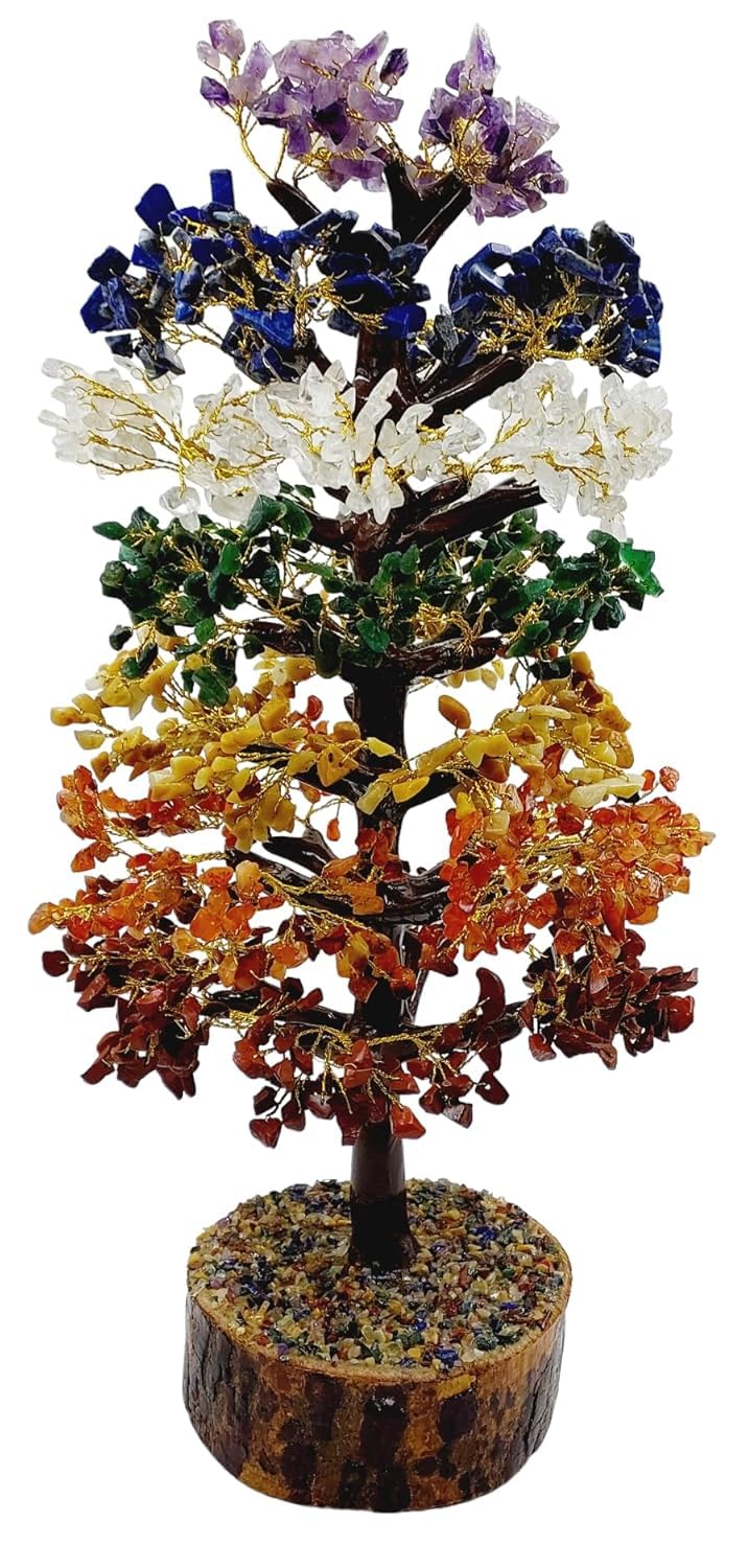 ART FLAUNTS Seven Chakra Gemstone Crystal Bonsai Tree for Good Luck, Wealth & Prosperity Home Office Décor Spiritual Gift | Multicolor Chakra Tree, Big Size