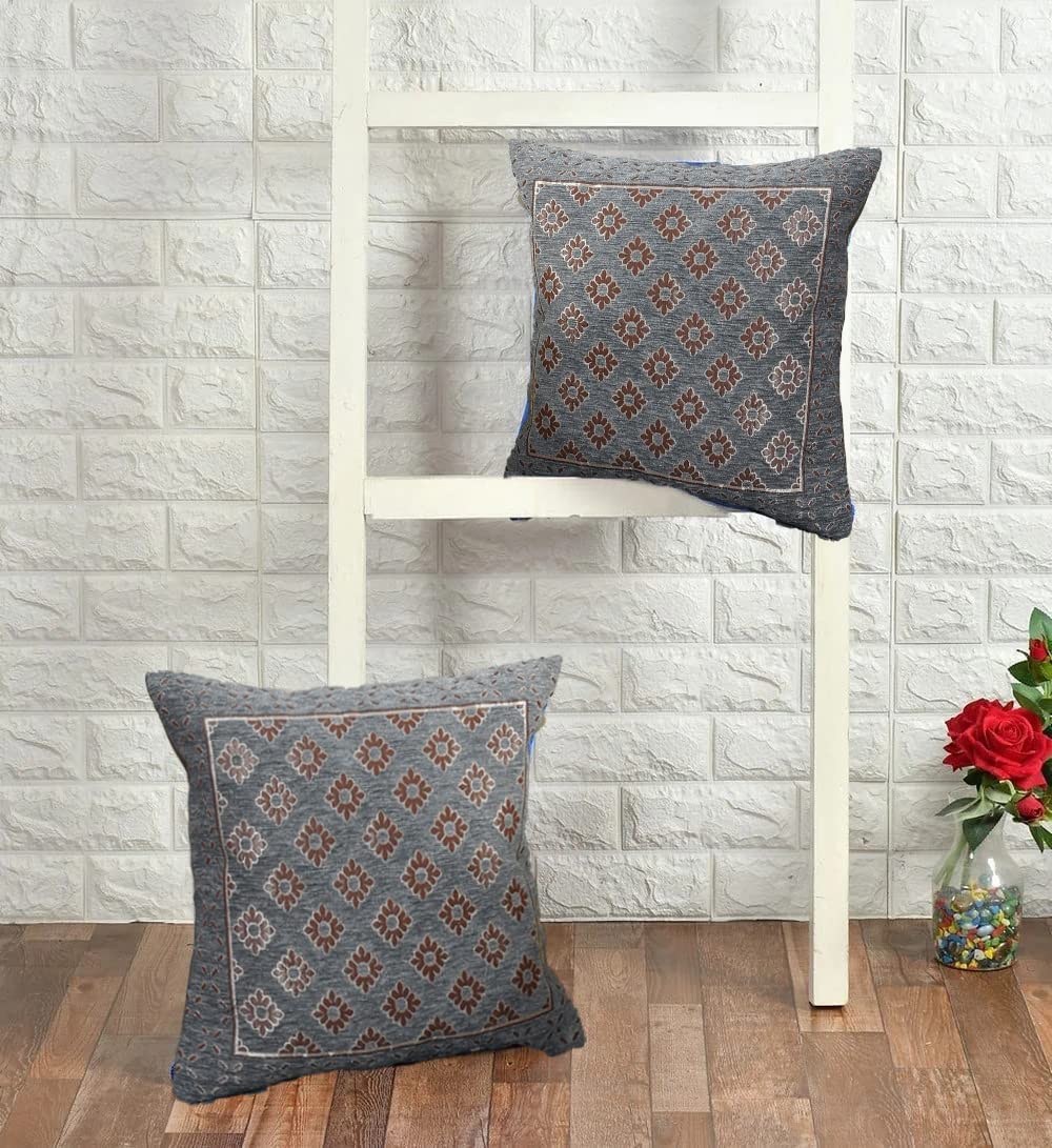 DECOMIZER Jacquard Geomteric Cushion Covers 24 Inch X 24 Inch Set Of 2 Ethnic Motifs 240 TC Cushion Covers,Design- Diamond,Color- Grey