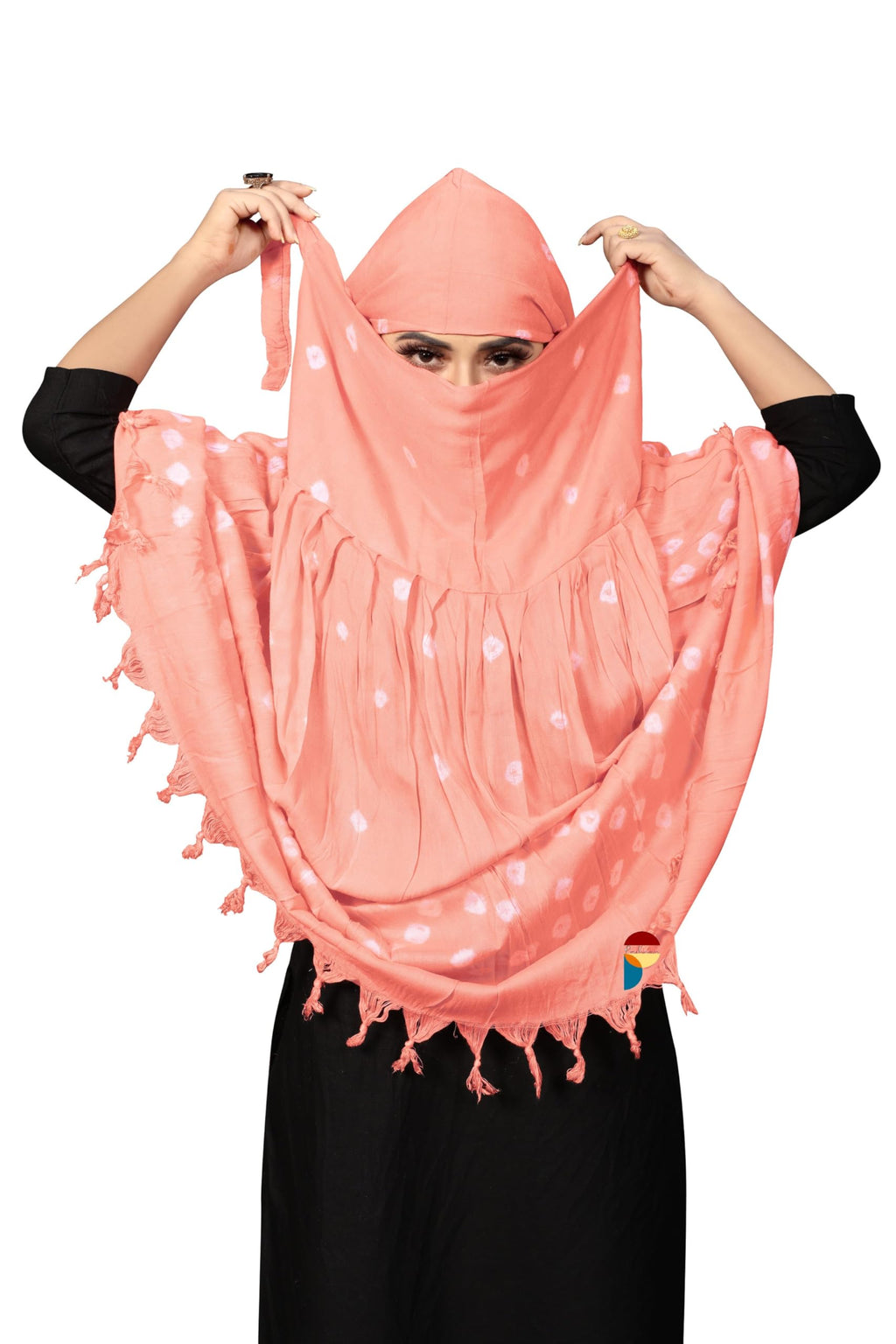 PRACHARAN Women Cotton Stylish Hand Printed Scarf, Anti Pollution Full Face Scarf With UV Sun Rays Protection Scarf For Women And Girls (Peach), Female