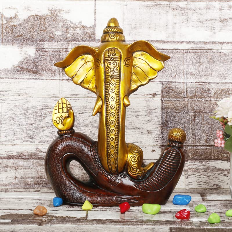 ARTVARKO Brass Designer Ganesha Statue Ganesh Ganpati Sitting Blessing Idol Sculpture for Home Diwali Puja Home Decoration Festival Gifts 10 Inch