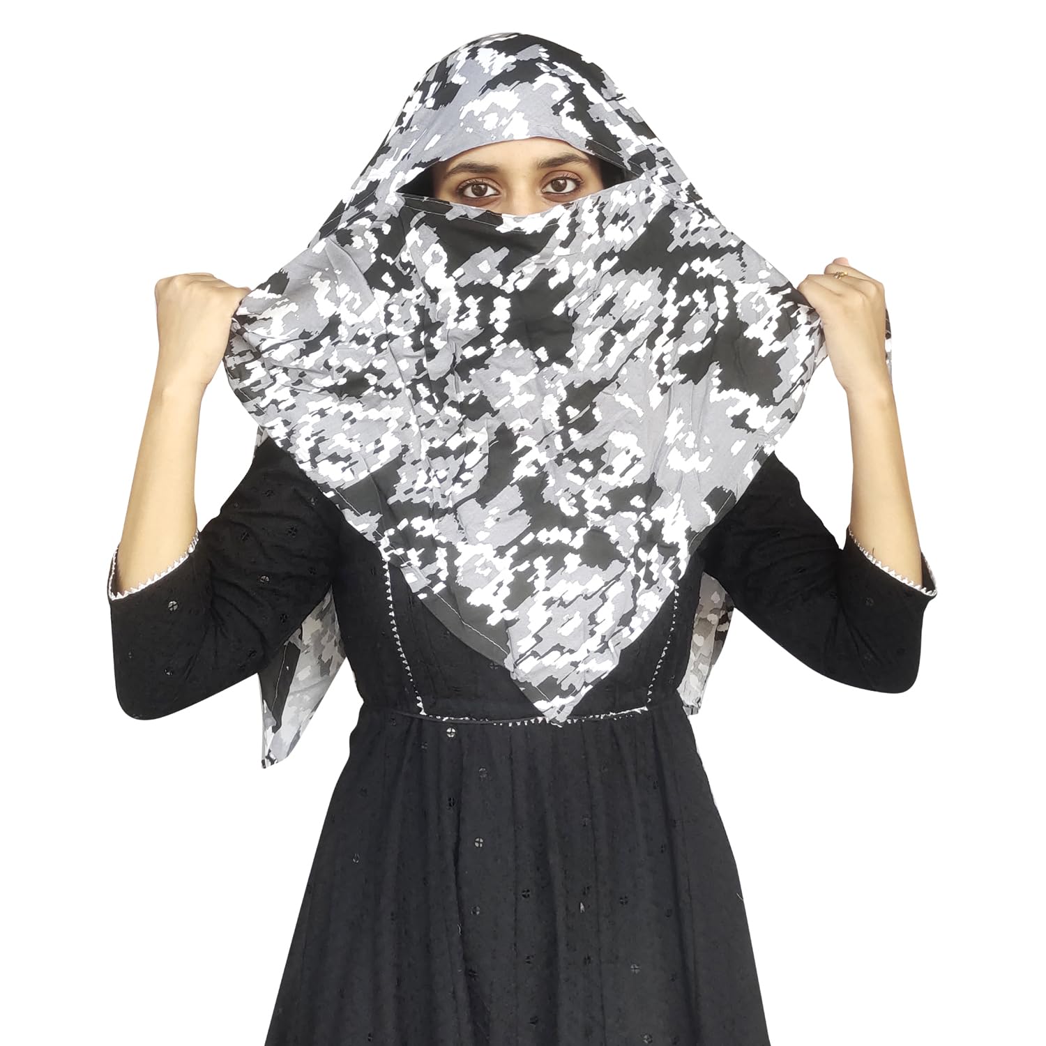 Switchon Rayon Anti Pollution Full face Scarf UV Sun Rays Protection Hijab scarf for women - Free Size (Black_White2)