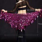 Vritraz Women's Chiffon Belly Dance Hip Scarf Waistband Belt Skirt Mixed Colors Sequence Beads And Coins Pink