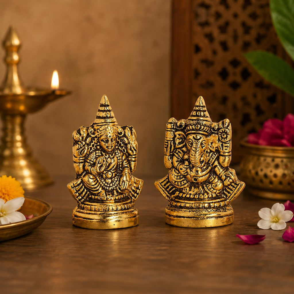 KridayKraft Metal Laxmi Ganesh Idol Decorative Murti Metal laxmi Ganesha Statue for Pooja & Decor Your Home, Office, Decorative Showpiece Figurines