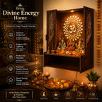 PIXIEDAISY Wooden Temple for Home with LED Light | Wall Mounted Pooja Mandir for Home & Office | Beautiful Wooden Pooja Stand for Living Room, Prayer Room & Hindu Temple Décor (Style-4)