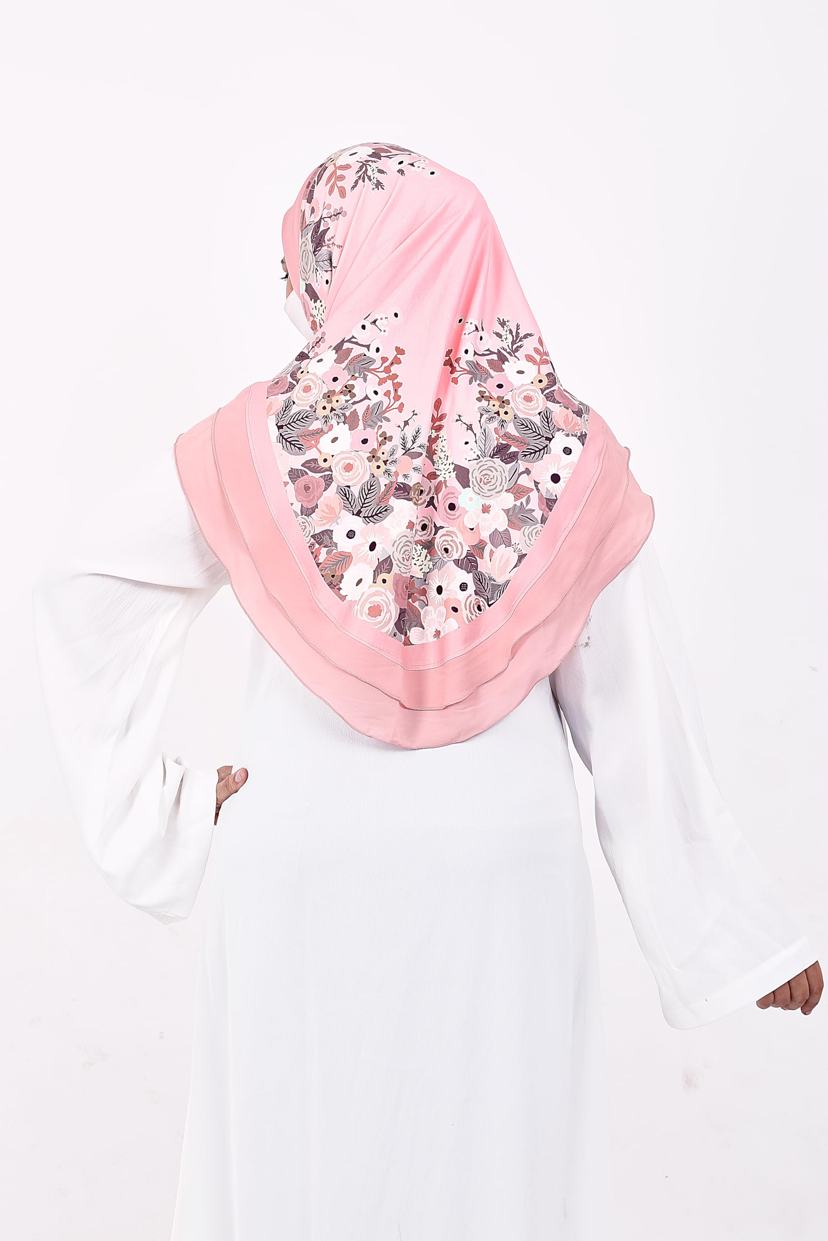 Markaz Hijab Printed Malaysian Instant Hijab for Women | Floral Border Design | Ready to Wear Modest Fashion Headscarf | Elegant Muslimah Style (PINK, XXL (36))