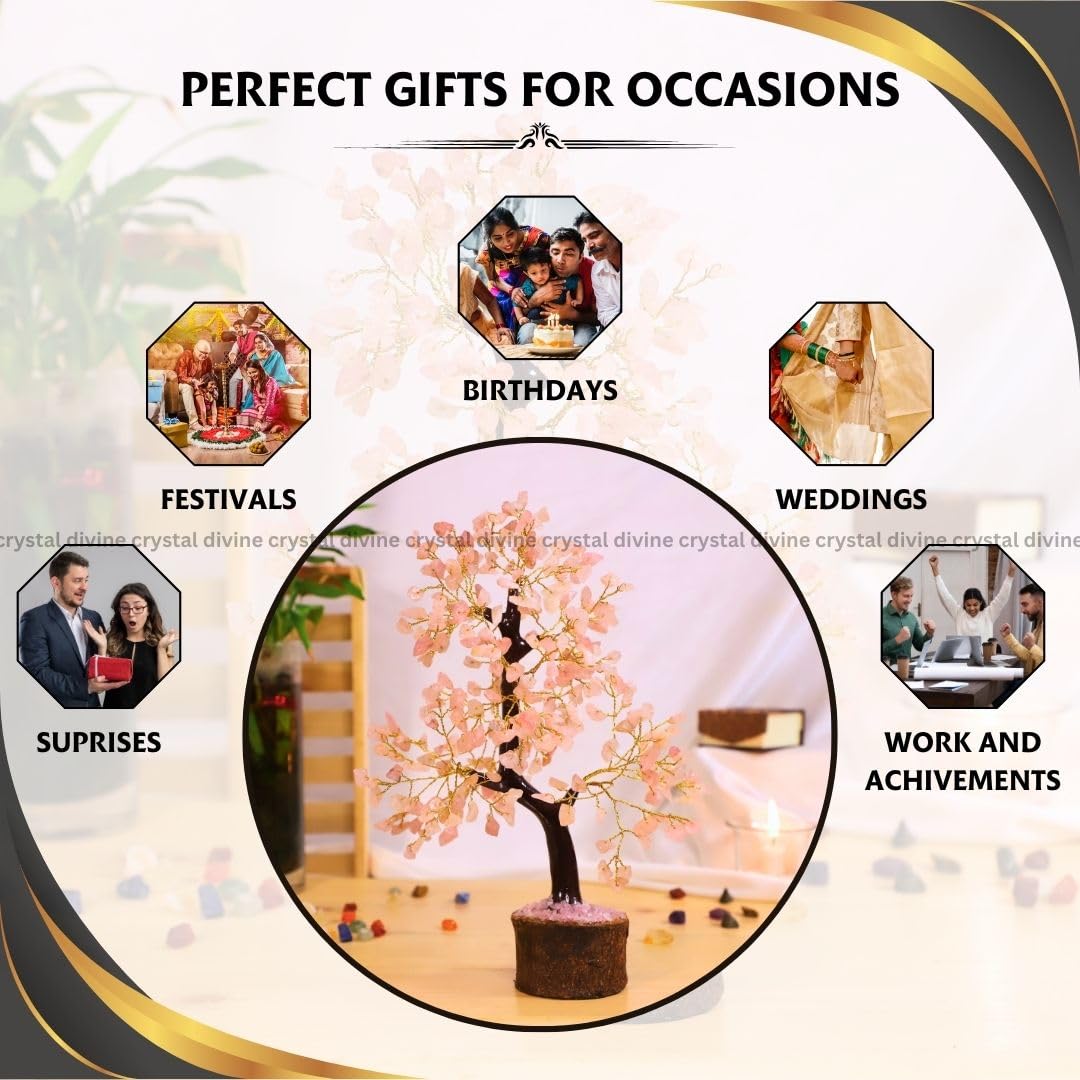 Crystal Divine Rose Quartz Crystal Tree Handmade Home Decor Items Crystal Bonsai Tree Showpiece for Home Decor Vastu Gift Items for Home Decoration Hall Decoration Items Healing Crystals Tree Gifts