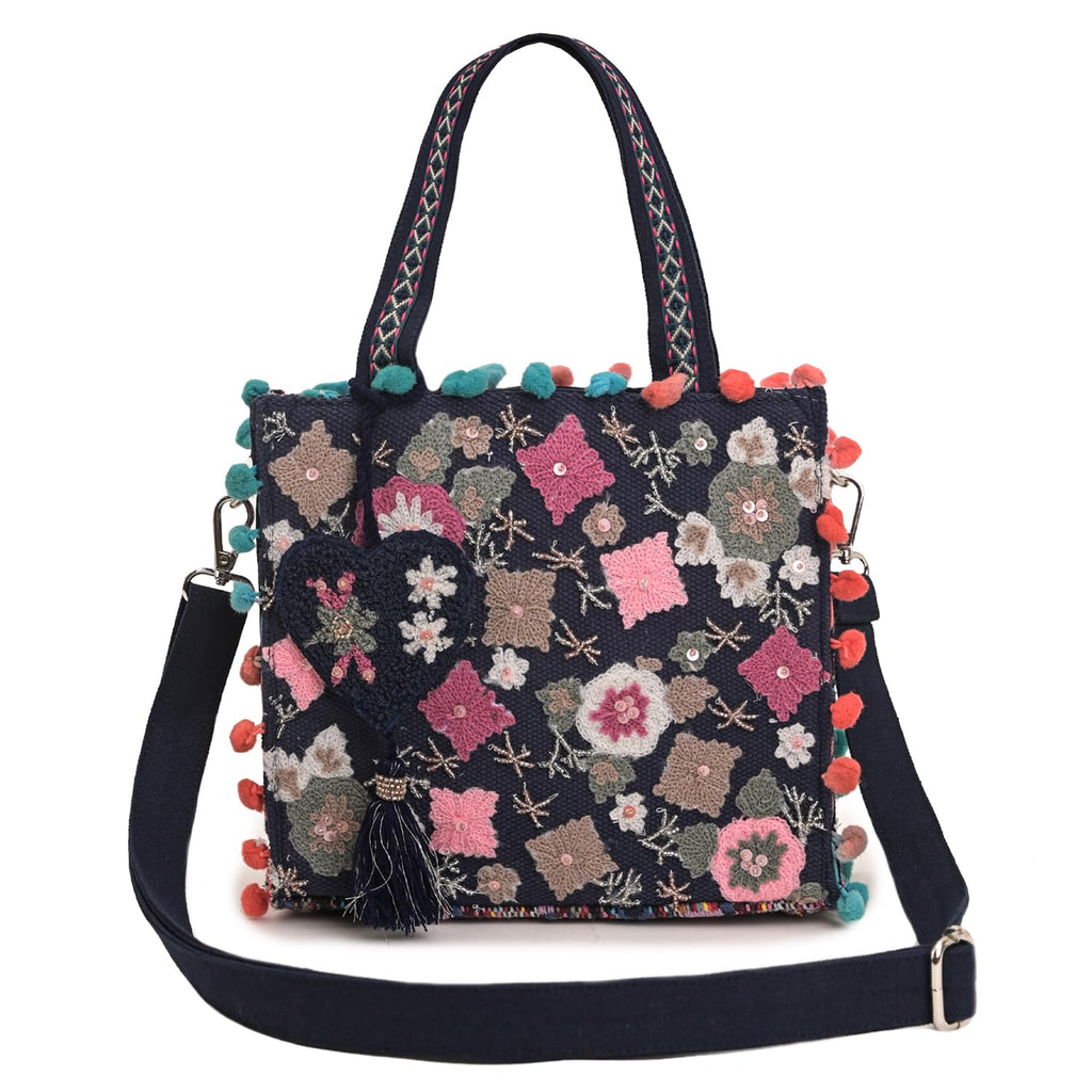 Boho Girl Mini Tote Bag for Women Whimsical Jacquard Handbag with Adjustable Strap Stylish and Elegant Ladies Crossbody Shoulder Purse, Sling Bag Perfect Birthday, Anniversary and Wedding Gift