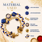 Shubhanjali Royal Fortune Rakhi for Bhabhi | Crystal Beads & Blue Floral Charm | Handmade Designer Lumba Rakhi for Sister | Raksha Bandhan Gift Set with Roli Chawal, Greeting Card & Potli