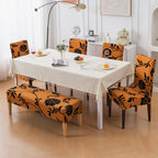 HOKIPO 140 GSM Stretchable Dining Chair Covers Set of 4 with 1 Bench Cover 'Elira Series', Copper Brown Floral (AR-6283-C8)