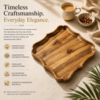 Premium Acacia Wood Serving Tray Handcrafted Wooden Decorative Tray with Scalloped Edge 11 x 11 x 1 Inch Round Serving Platter for Coffee Table, Dining Table, Tea, Snacks & Home Decor (mod 4)