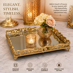 Decorative Gold Mirrored Serving Tray with Metal Frame, Vanity Organiser for Perfume, Jewellery, Cosmetics, Coffee Table and Home Decor