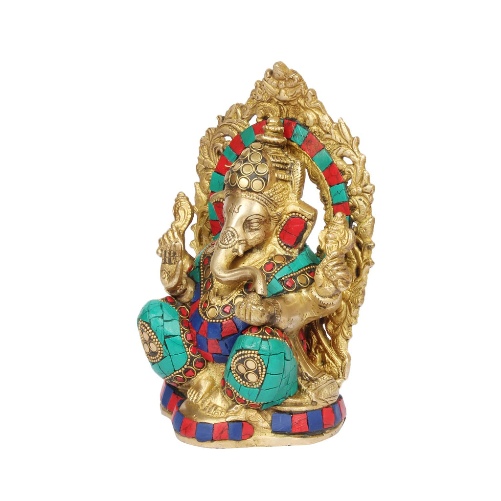 ARTVARKO Brass Multicolor Ganesh Idol Statue Elephant Murti God Ganesha Vinayak Ganpati Sitting Sculpture Bhagwan Entrance Home Warming Vastu Décor Height 8 Inch