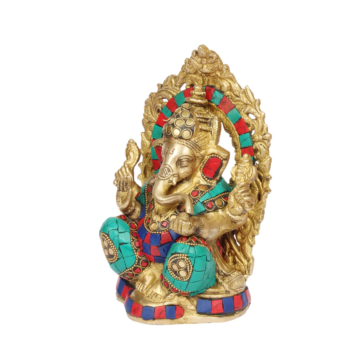 ARTVARKO Brass Multicolor Ganesh Idol Statue Elephant Murti God Ganesha Vinayak Ganpati Sitting Sculpture Bhagwan Entrance Home Warming Vastu Décor Height 8 Inch