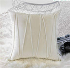 Khooti Velvet Striped Cushion Cover Pack of 1-24X24/61X61 Cm | Cream White | Soft Pillow Covers Cushion Case for Sofa Bedroom Living Room Chair Car, Cushion Cover with Zig Zag Pattern
