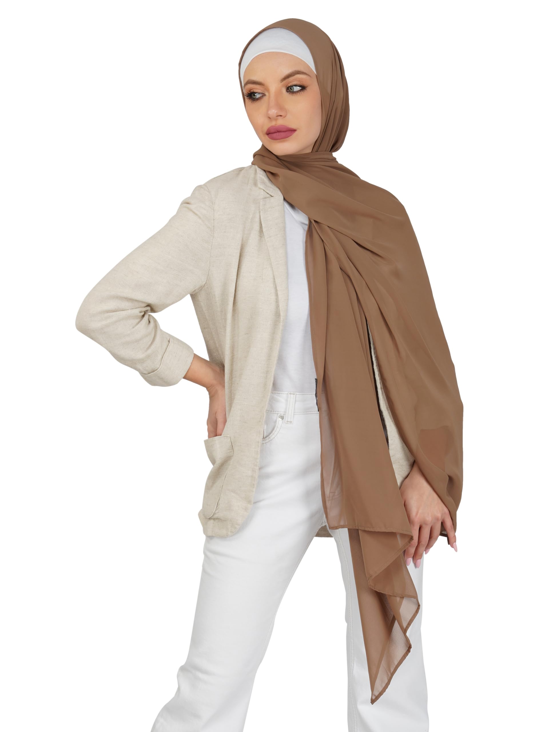 ANA Soft Chiffon Scarf/Stole/Hijab/Dupatta - Soft and Flowy Texture, Solid Pattern, Perfect Blend of Style and Comfort - Elegance for Every Occasion (Taupe)