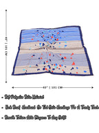 leeza store Women's Silk Scarf For Women, Blue & Beige Abstract Geometric & Stripe Mix Digital Print, 40 X 40, Elegant Lightweight Fashion Stole