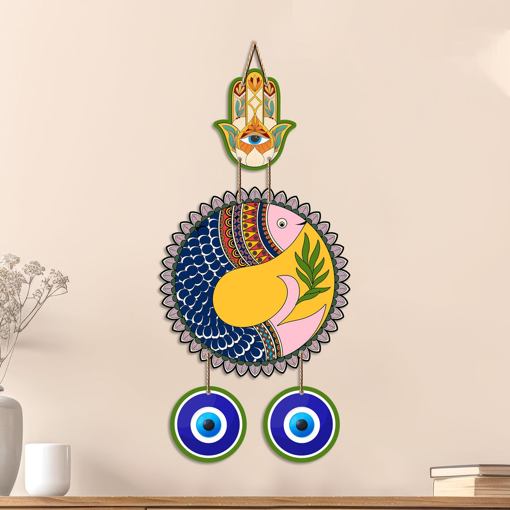 Artvibes Yin Yang Fish Evil Eye Wall Hanging for Home Decor | Feng Shui Balance Harmony Wall Art with Nazar Battu Protection for Entrance Living Room Office Positive Energy (WH_85148N)