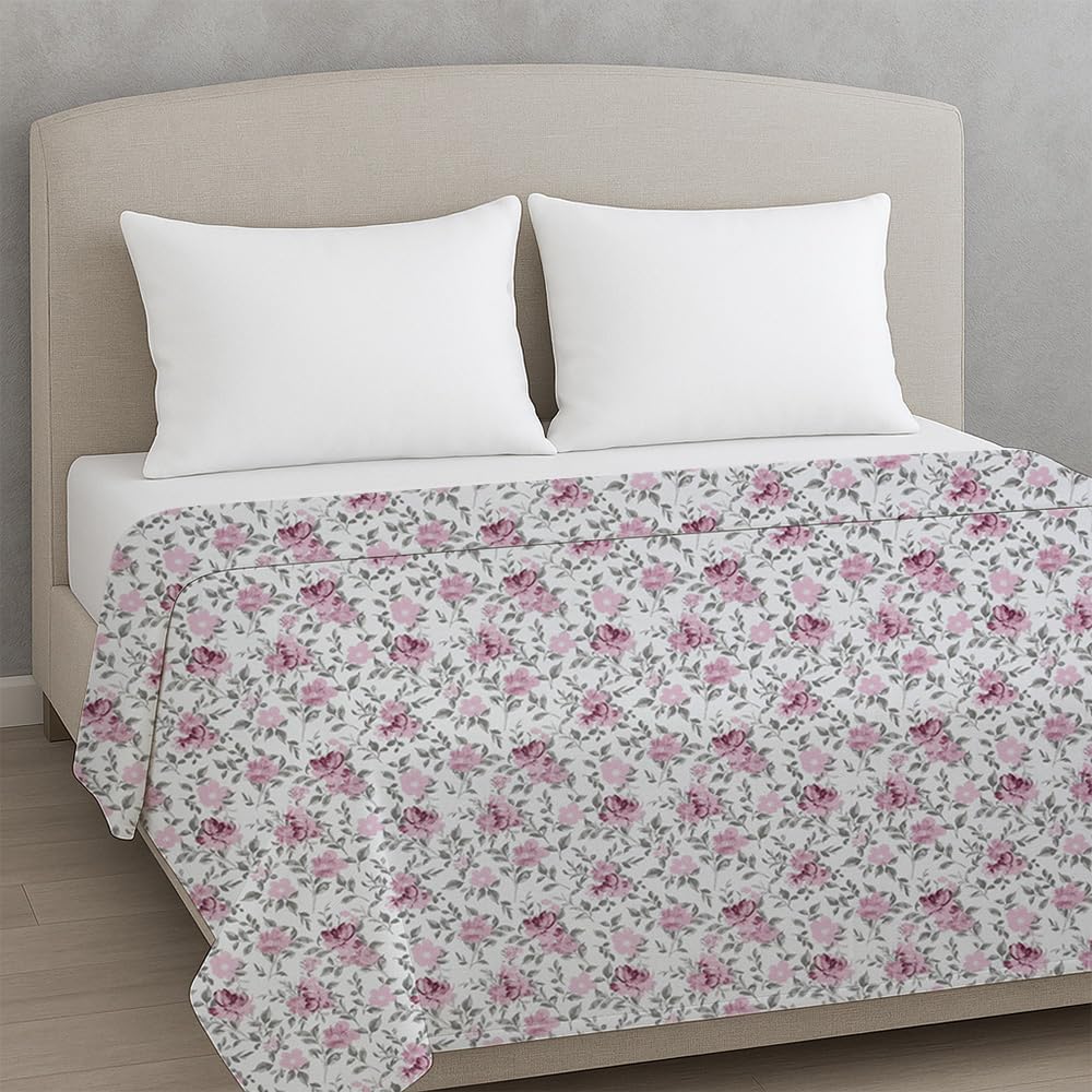 LINENWALAS Luxury Reversible Cotton Dohar Double Bed | 300 TC | 3-Layered AC Blanket with 250 GSM Cotton Filling | Ultra-Soft, Lightweight | Summer Throw Blanket (90x100 Inches, Garden of Grace) Kafalo