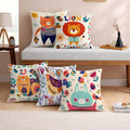 STITCHNEST Set of 5 Folk Art Animal Fantasy Collection Printed Polycotton Cushion Covers 12x12 Inches | Decorative Throw Pillow Covers for Sofa, Living Room, Bedroom | Perfect for Home Decor