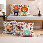 STITCHNEST Set of 5 Folk Art Animal Fantasy Collection Printed Polycotton Cushion Covers 24x24 Inches | Decorative Throw Pillow Covers for Sofa, Living Room, Bedroom | Perfect for Home Decor
