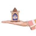 LASER ART Wooden Mini Home Temple with Maa Saraswati for Car Dashboard Desk Organizer Home Decor 10cm x 7.5cm x 4.5cm