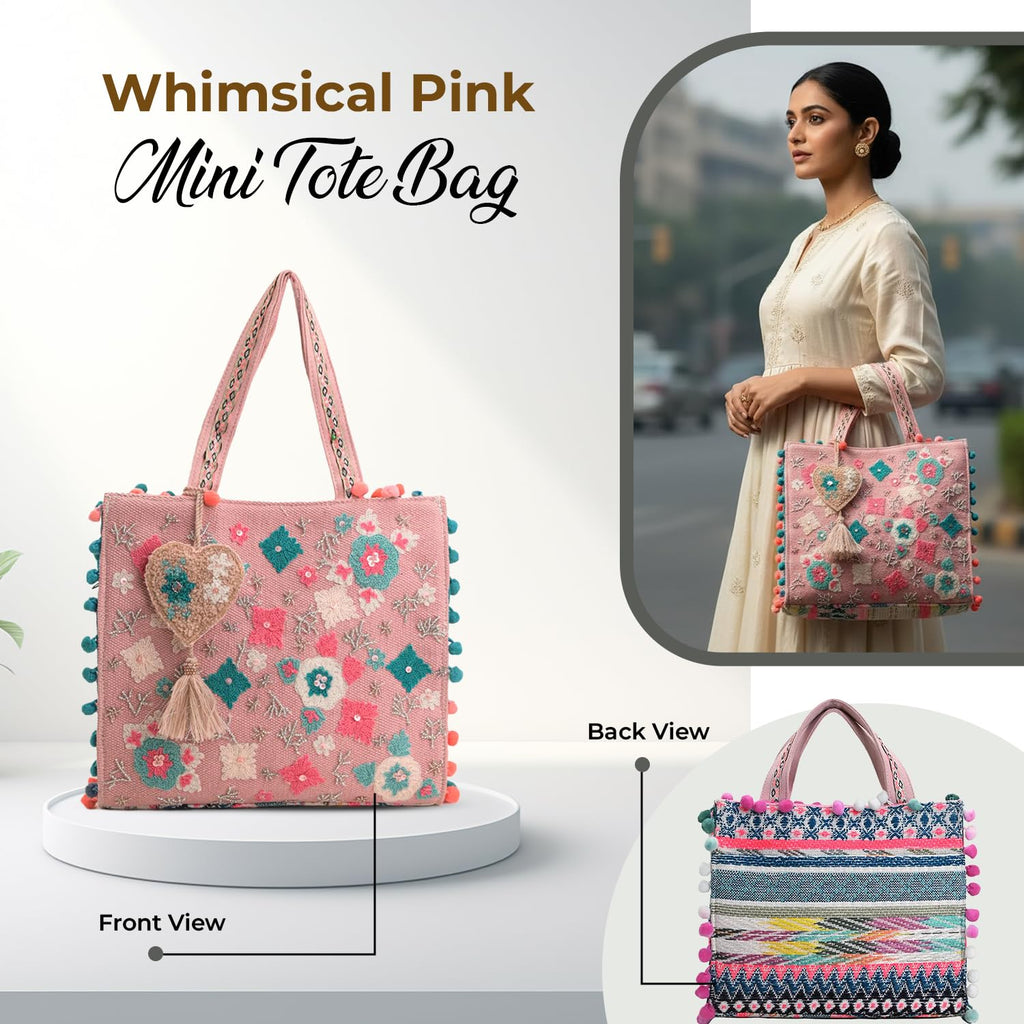 Boho Girl Whimsical Multicolor Jacquard Mini Blush Tote with Adjustable Strap | Wedding Gifts | Handbag For Girls | Birthday Gifts
