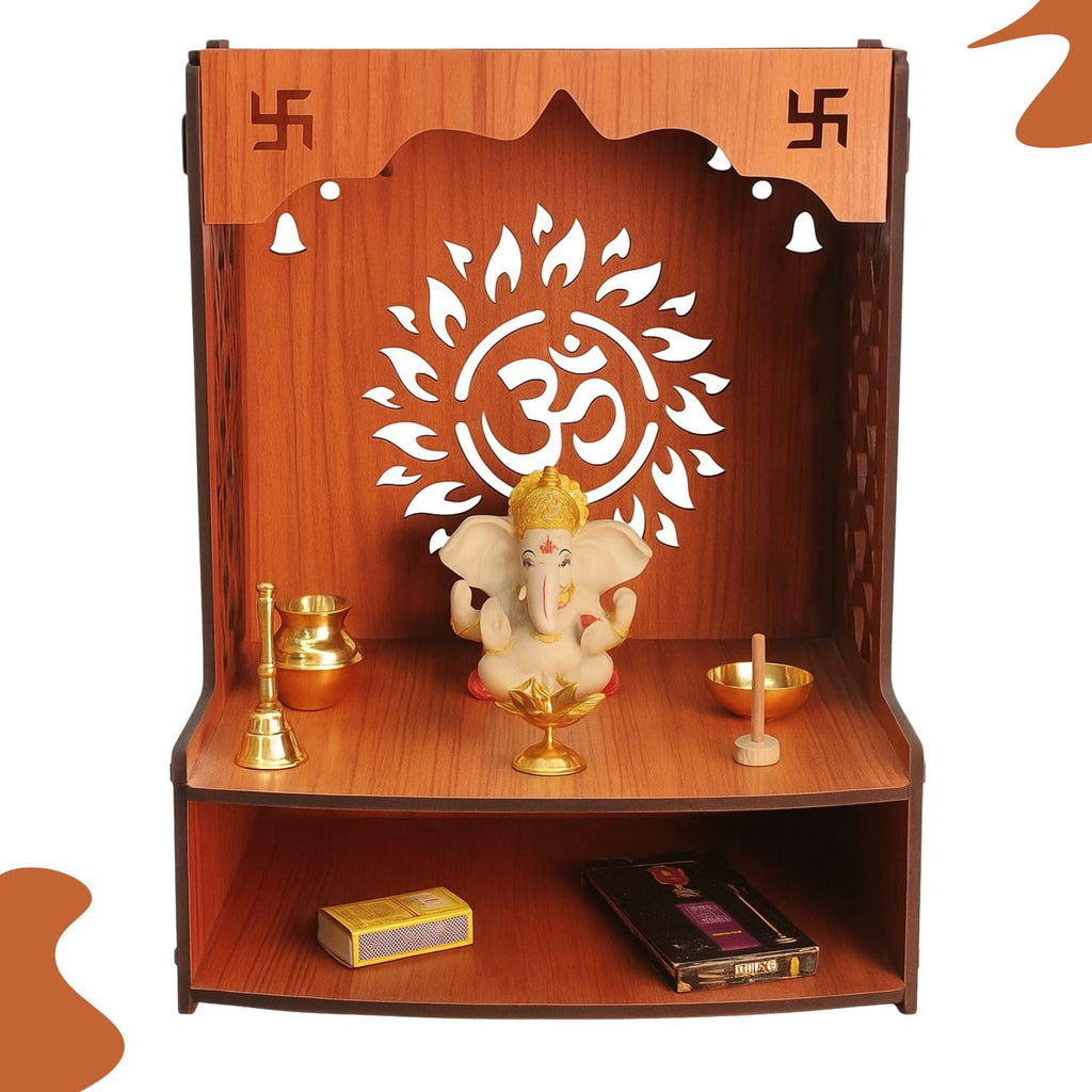 ANCHARA Wooden Pooja Mandir for Home | Handcrafted Small Home Temple with Om Design | Wall-Mounted/Countertop Prayer Unit | Compact Mandir for Office, Home, Gift | 27 x 14 x 36 cm