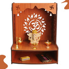 ANCHARA Wooden Pooja Mandir for Home | Handcrafted Small Home Temple with Om Design | Wall-Mounted/Countertop Prayer Unit | Compact Mandir for Office, Home, Gift | 27 x 14 x 36 cm