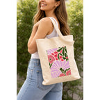Prageet Canvas Tote Bag for Women with Zipper | 350 GSM Cotton Printed Tote | Stylish College Office Travel Shoulder Bag | Fits 14-15 Inch Laptop | Eco Friendly Reusable Cloth Handbag (TILEFLR)