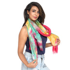 GFB Women's viscose multicolor Scarf with painting Print for Summer, Spring, Casual Wear 180x70 (Yellow multicolor)