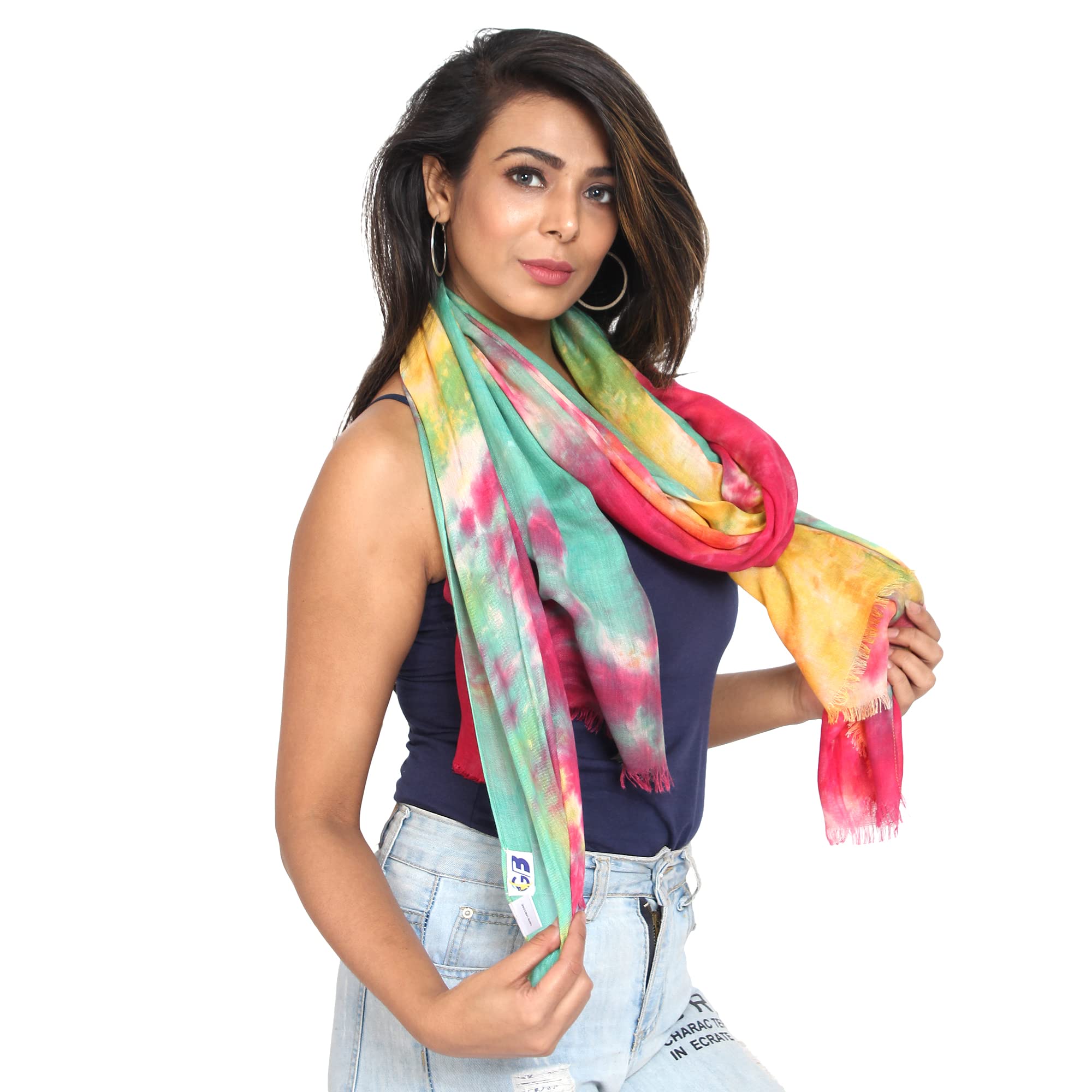 GFB Women's viscose multicolor Scarf with painting Print for Summer, Spring, Casual Wear 180x70 (Yellow multicolor)