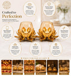 Delight World Lotus Tealight Candle Holder Set of 2 – Golden Metal & Glass Decorative Candle Stand for Home Decor, Diwali Decoration, Table Centerpiece, Living Room, Wedding & Festive Decor