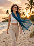 GALE GIRLS Cotton Mulmul Scarf|Scarf for Women|Mulmul Stole|Soft Beach Wrap|Tassel Design|Easily fits 180 * 50cm|Blue