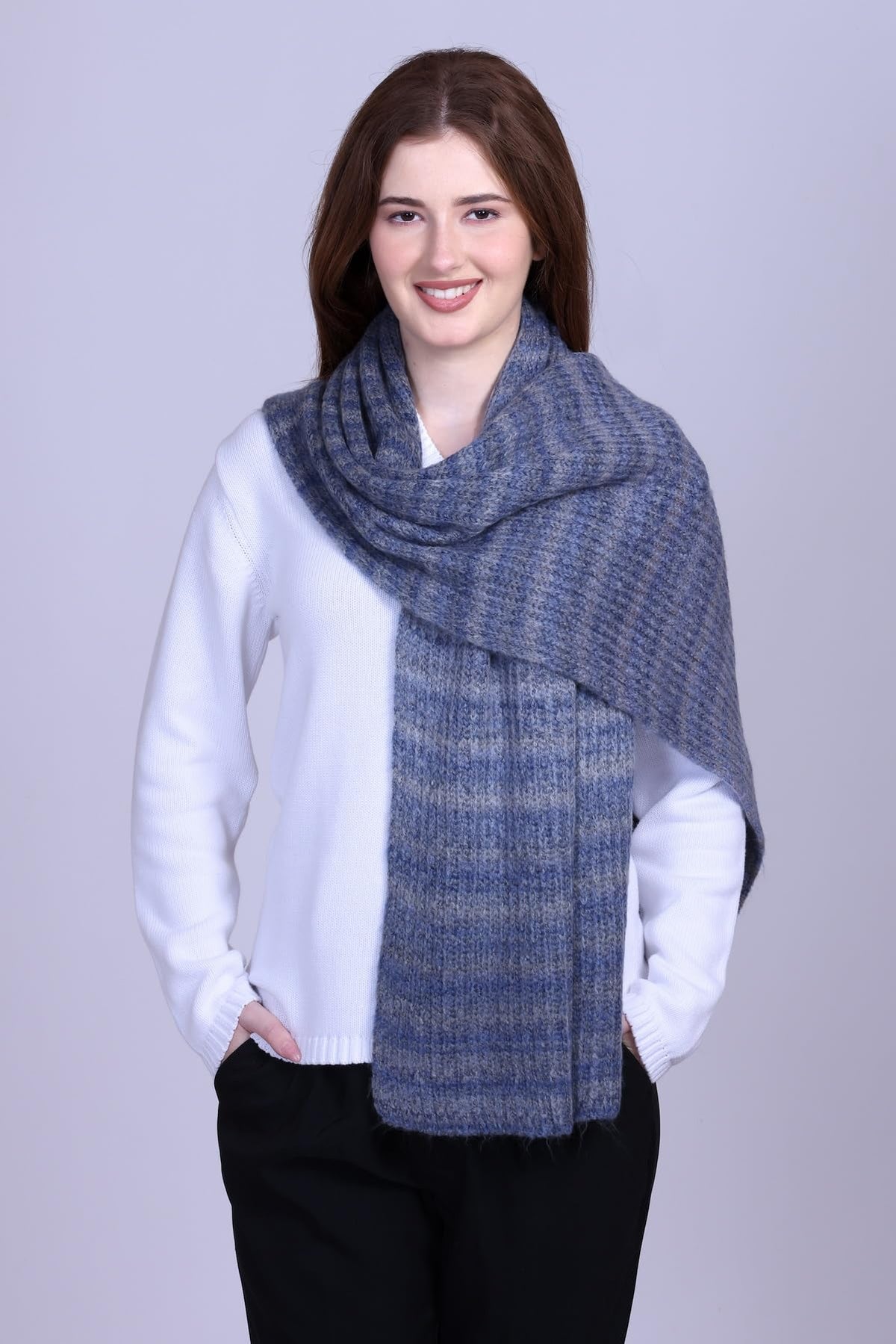 513 Women's Acrylic Woolen Tie & Dye Texture Self Design Casual Warm Winter Wear Muffler Scarf Stole Blue