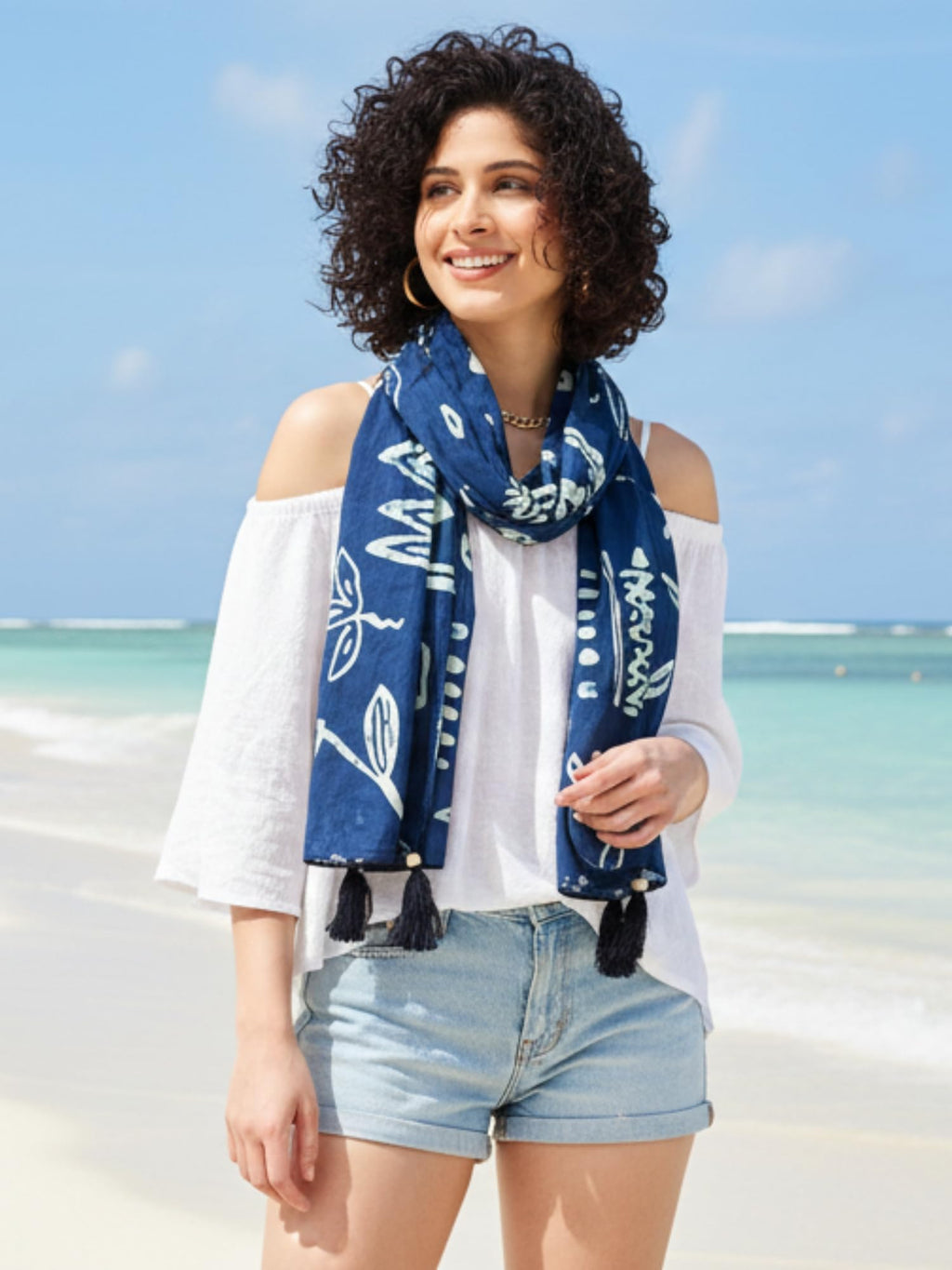 KE KANHA EXPORTS Cotton Scarf with Tassels|Scarf for Women Stylish|Stole for Women|Breathable Boho Beach Summer Wrap|Multicolor Scarf|Easily Fits 180 * 50 CM