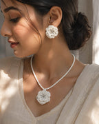 KRITAARTH White Beaded Floral Jewelry Set for Women | Handmade Flower Necklace with Matching Stud Earrings | Elegant Pearl Bead Choker Set | Party , Wedding, Bridal, Festive & Traditional Jewellery Gift
