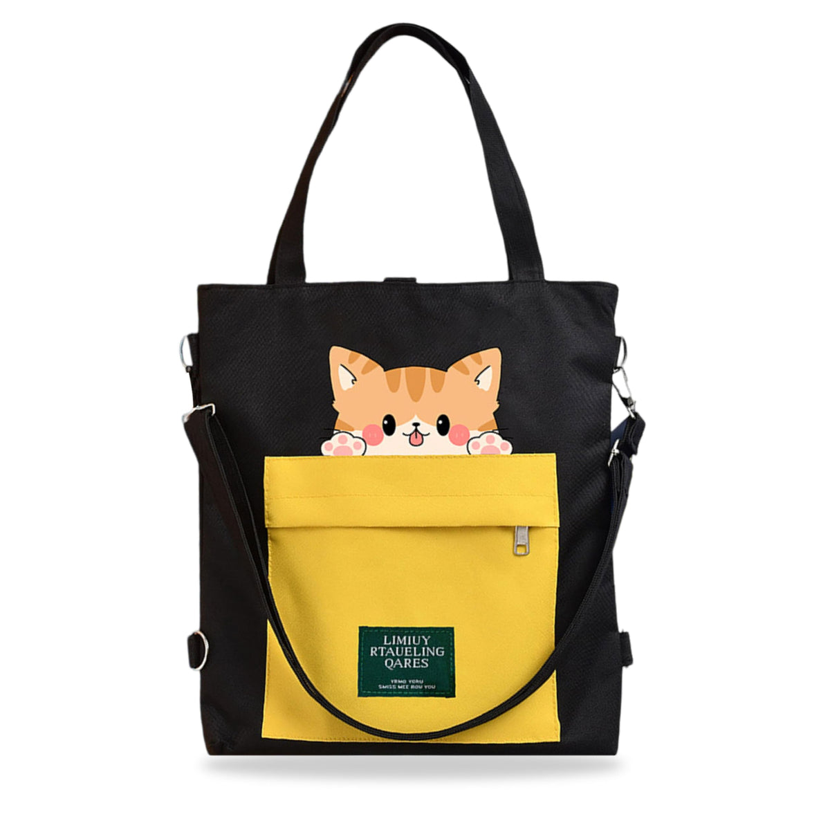 Kraptick Tote Bags – Stylish Shoulder Tote Bag for Everyday Use For Women Compact Reusable Perfect as a Grocery Tote Bag, Shopping Bags for Grocery (Lazy Cat Black)