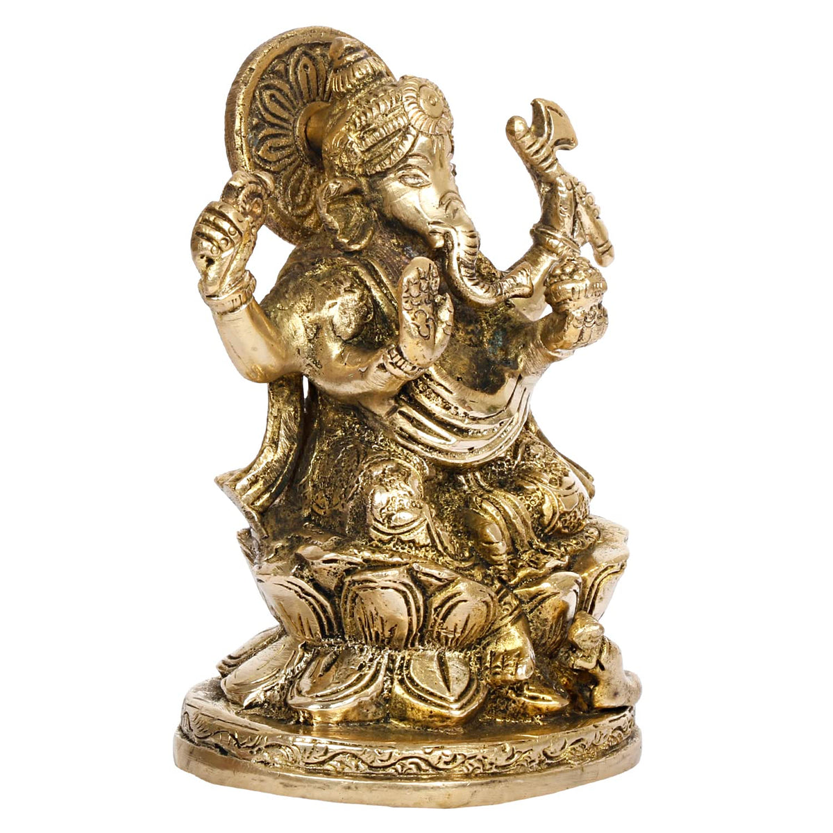 Svarup Brass Ganesha Sitting on Lotus Idol Ganesha Statue Ganpati Murti for Home Decor Puja Gift Height 5 Inch.
