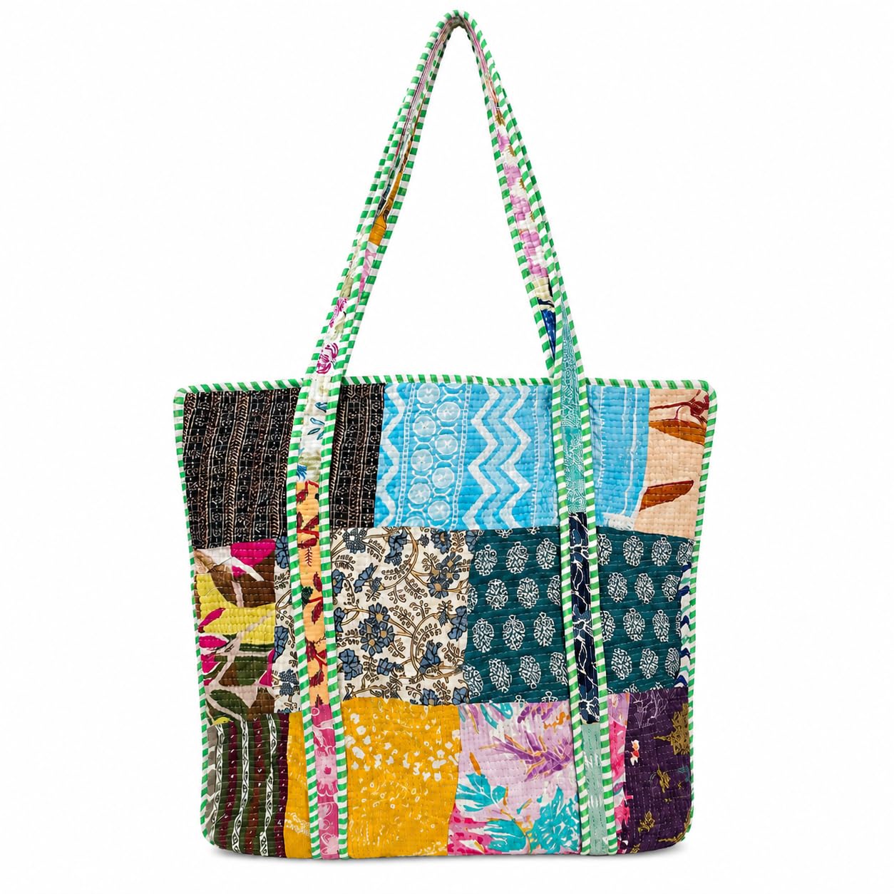 ArbaanHouse Patchwork Cotton Tote Bag for Women, Quilted Fabric Shopping Bag, 18 x 18 Inch, Reusable Large Carry Bag
