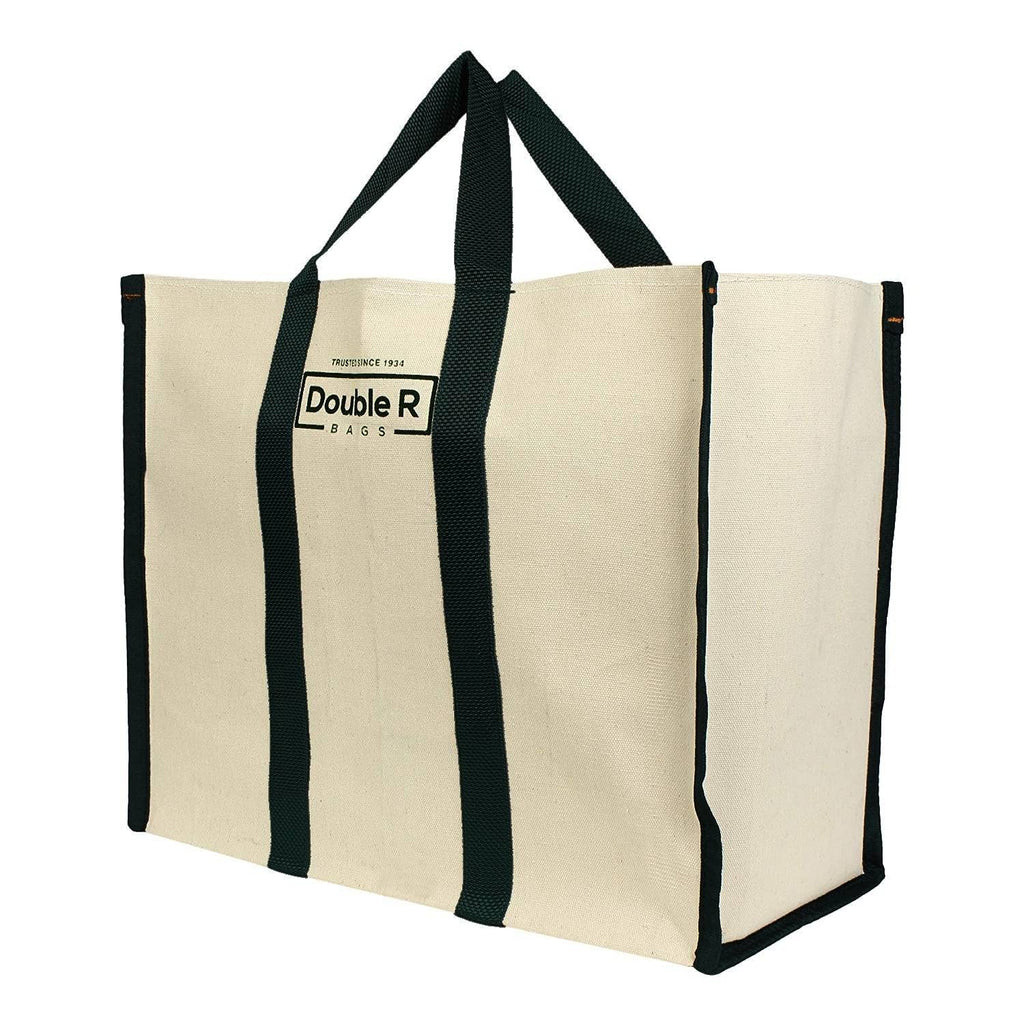 DOUBLE R BAGS Women’s Eco-Friendly Cotton Canvas Tote Bag | Big Reusable Jhola Bag for Grocery, Milk, Fruits & Vegetables with Reinforced Handles | 43x21x35 cm, 1 Compartment (Black, Pack of 2)