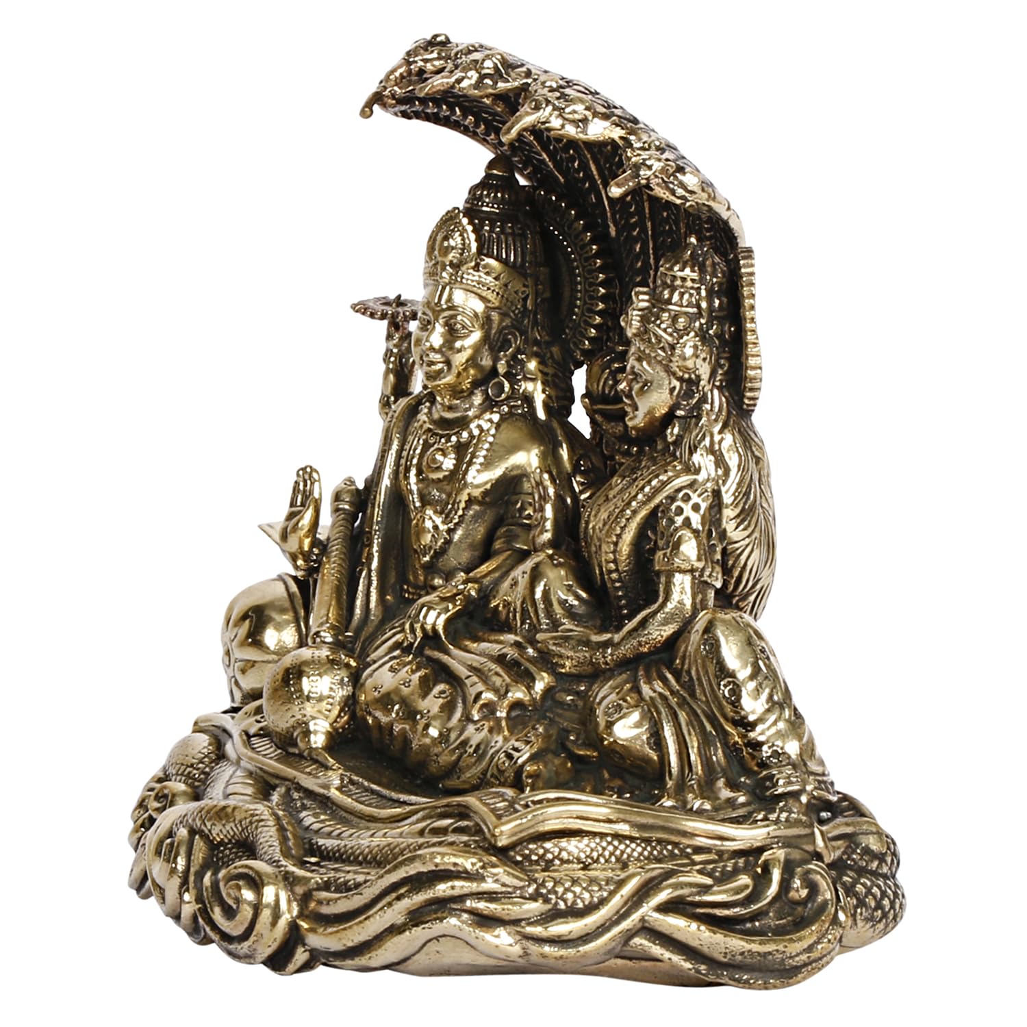 ARTVARKO Lakshmi Vishnu Statue Resting On Sheshnag Brass Murti Laxmi Maa Narayan Idol Religious Figurine for Puja Home Decor Gift (11x7x10 cm)