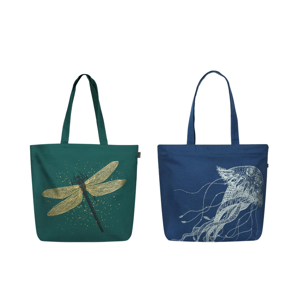 Eco Right Large Canvas Tote Bag for Women, Zipper Handbags for Women Inner Pocket for Shopping, Office & Daily Use (Pack of 2)