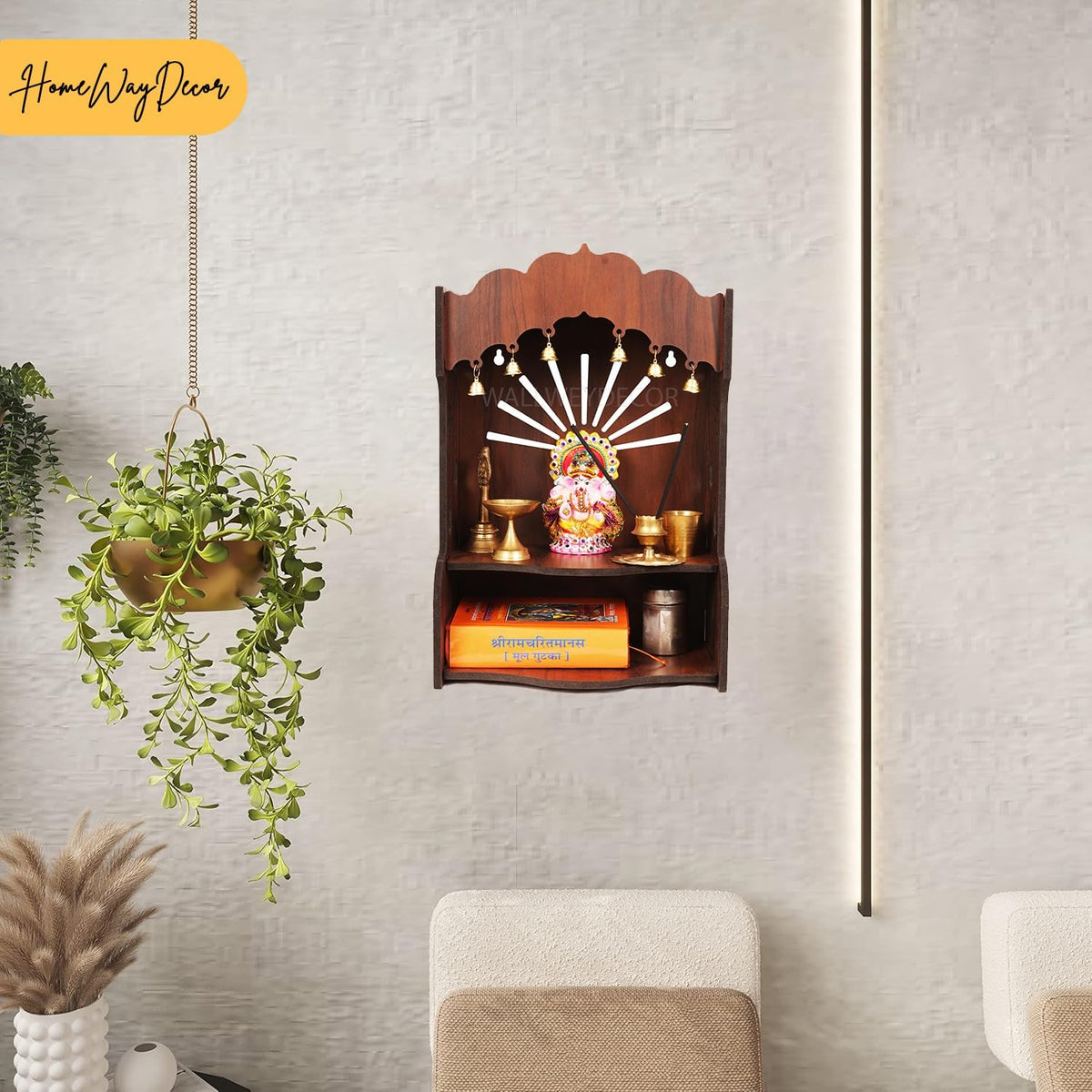 HOMEWEY DECOR Wooden Home Temple Handcrafted Support Heavy Idols Luxurious Finish Pooja Mandir for Home & Office Wall Mount Mandir for Pooja Room (temple011sdark)