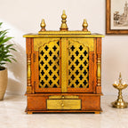 Home and Bazaar Wooden Temple Rajasthani Ethnic Handcrafted Mandir, Pooja Ghar Mandapam - 18x9x24 Inch (46x23x61 Cm) Brown | Traditional Wood Pooja Mandir Hindu Temple for Home Décor Mandapam