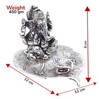 KridayKraft Metal Ganesh Silver Polish Leaf for Home Decor and Gift Purpose-(12 x12 x 8 cm)