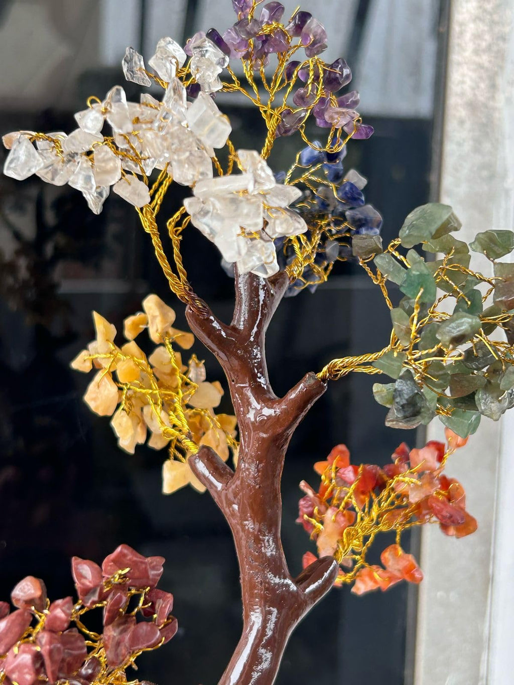 TEJ GIFTS Seven Chakra 150 Beads Healing Crystal Tree A Stunning Gemstone Showpiece for Home & Office Decor, Enhancing Good Luck, Elevating Your Space with Feng Shui Bonsai Beauty