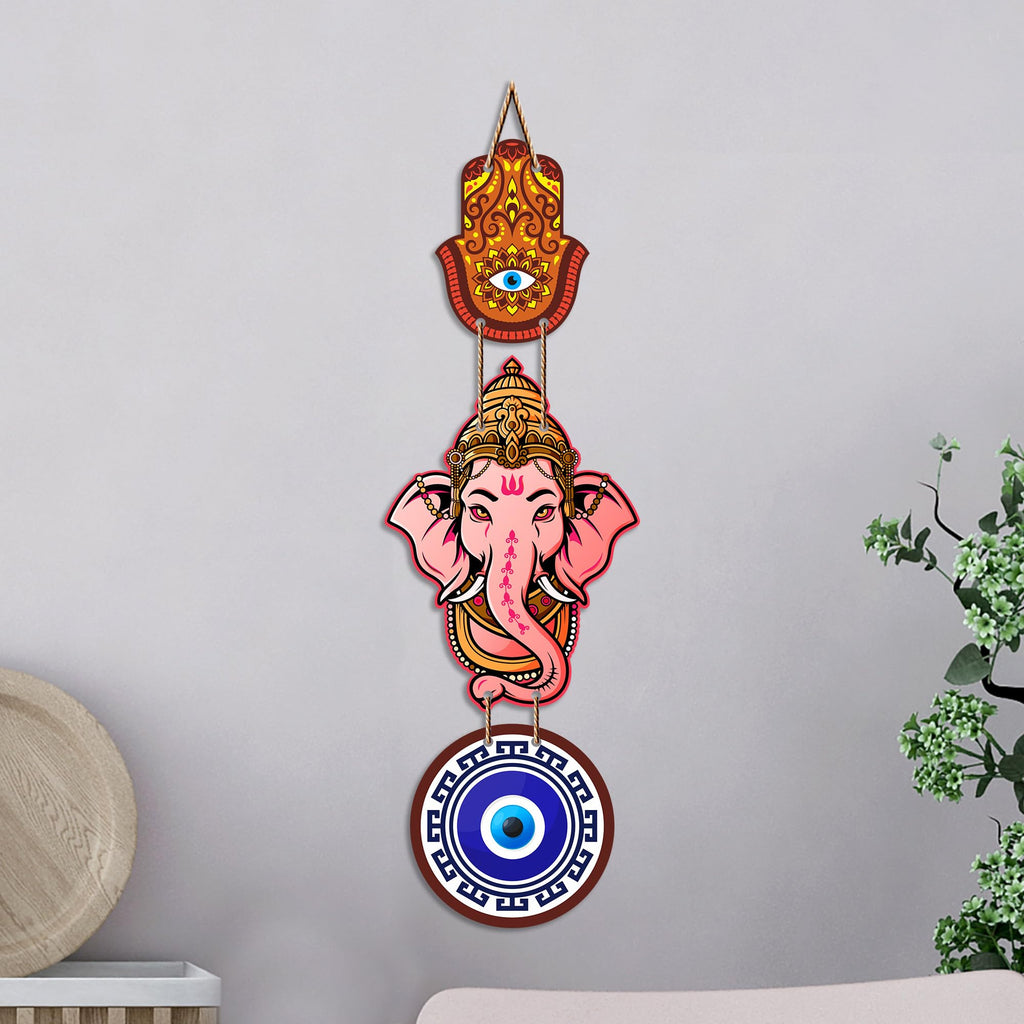 Artvibes Bal Ganesh Evil Eye Protection Wall Hanging for Home Decor | Nazar Battu Hanging for Entrance Living Room Bedroom Temple | Auspicious Vastu Decorative MDF Wall Art Gift (WH_8560N)